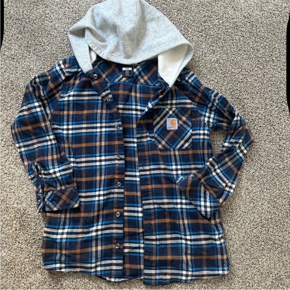 Carhartt Blue and Brown Plaid Hoodie Shirt